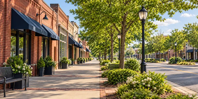 Illustrative brick streetscape inspired by Austell, Georgia