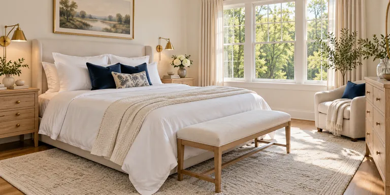 Fresh bedroom with white linen
